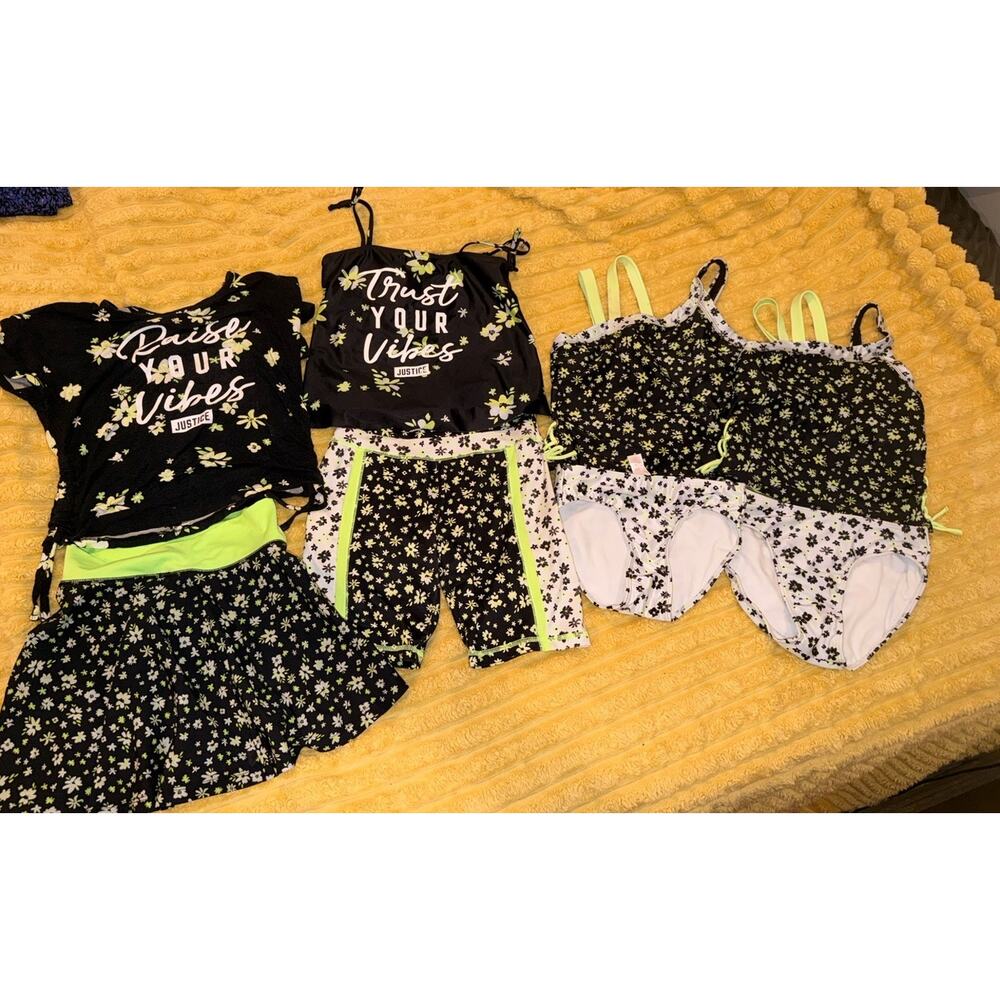 Girls Justice Lot Bundle Swim Short Shirt Green Floral Black Size 10